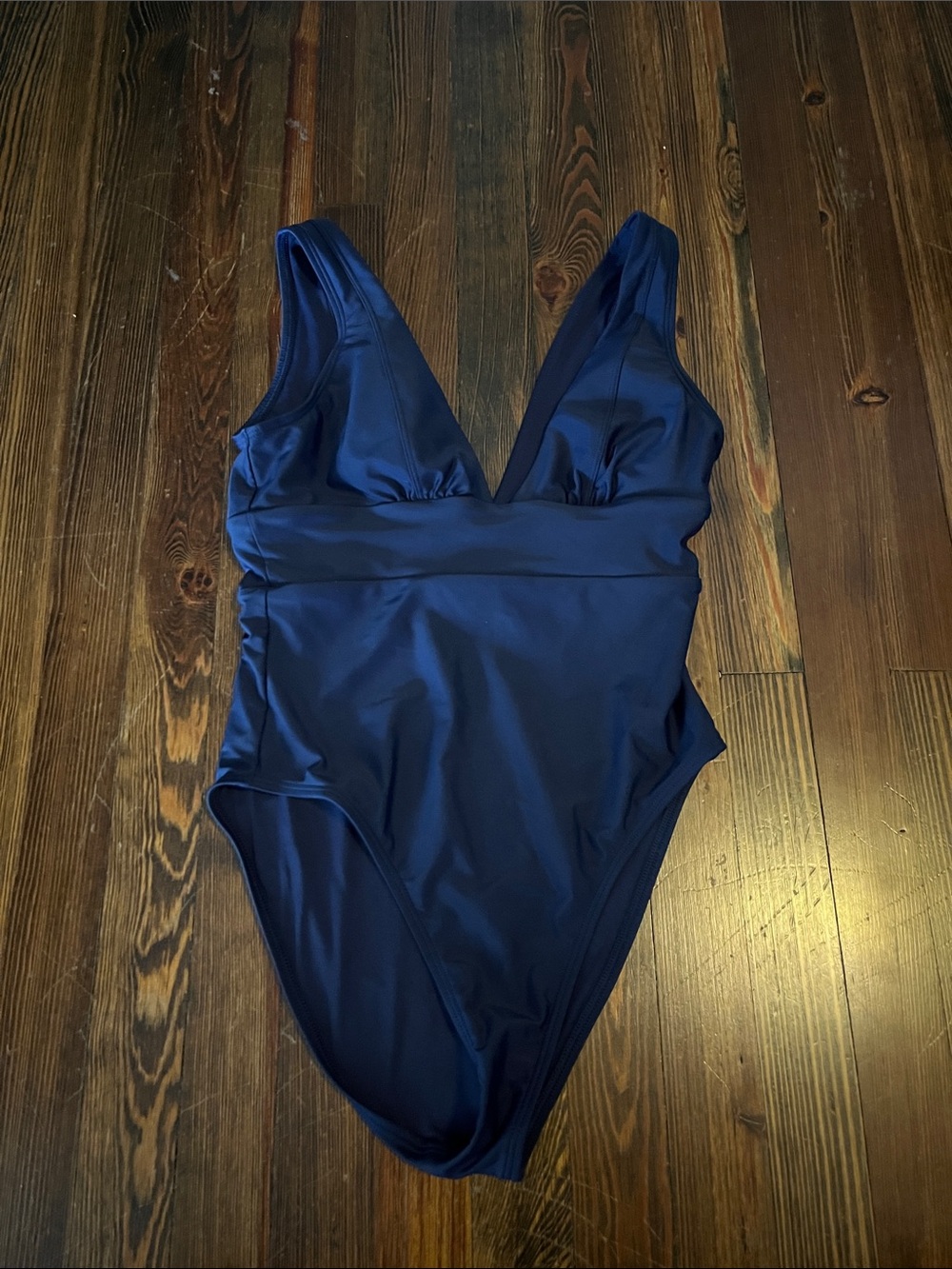 Quince Navy Plunge V-Neck One-Piece Swimsuit
